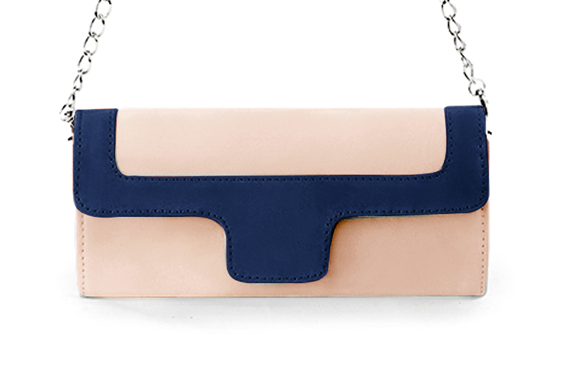 Powder pink and navy blue women's dress clutch, for weddings, ceremonies, cocktails and parties. Profile view - Florence KOOIJMAN